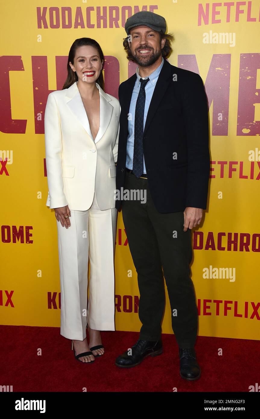 Cast members Elizabeth Olsen and Jason Sudeikis pose at the Los Angeles  premiere of "Kodachrome" at the Arclight Hollywood on April 18, 2018 in Los  Angeles. (Photo by Jordan Strauss/Invision/AP Stock Photo -