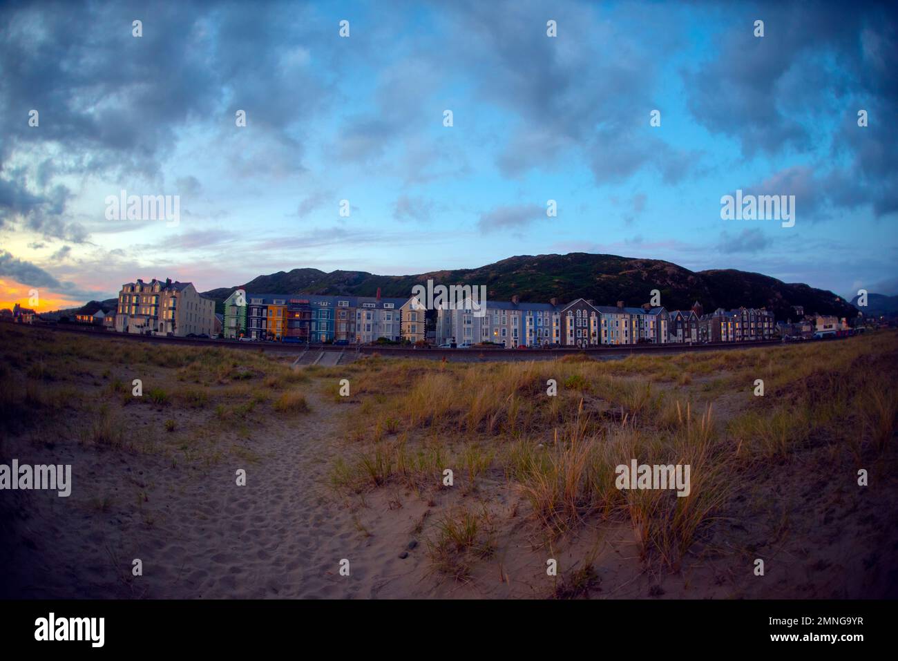 Barmouth Hotels and Guesthouses, Marina Parade, overlooking Barmouth Bay, Barmouth, Gwynedd, Wales Stock Photo