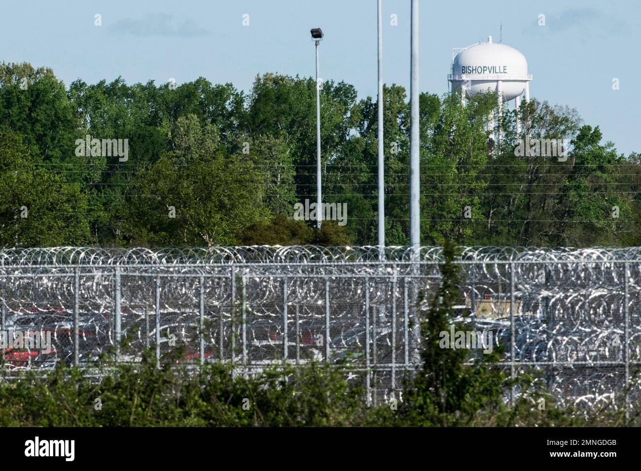 A fence surrounds the Lee Correctional Institution on Monday, April 16