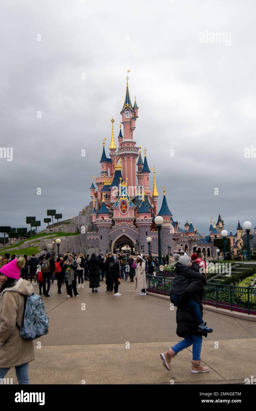 Disneyland Paris Castle the Sleeping Beauty Castle. Fantasyland at Disneyland Park Stock Photo