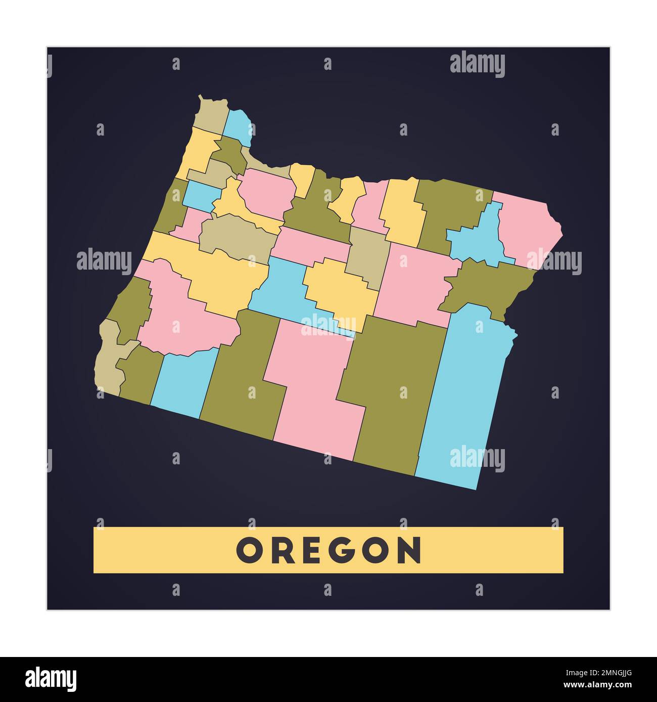 Oregon map. Us state poster with regions. Shape of Oregon with us state