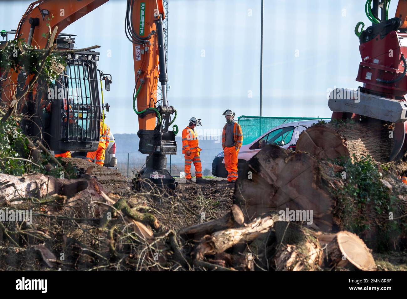 Hartwell, Aylesbury, UK. 30th January, 2023. HS2 have felled another