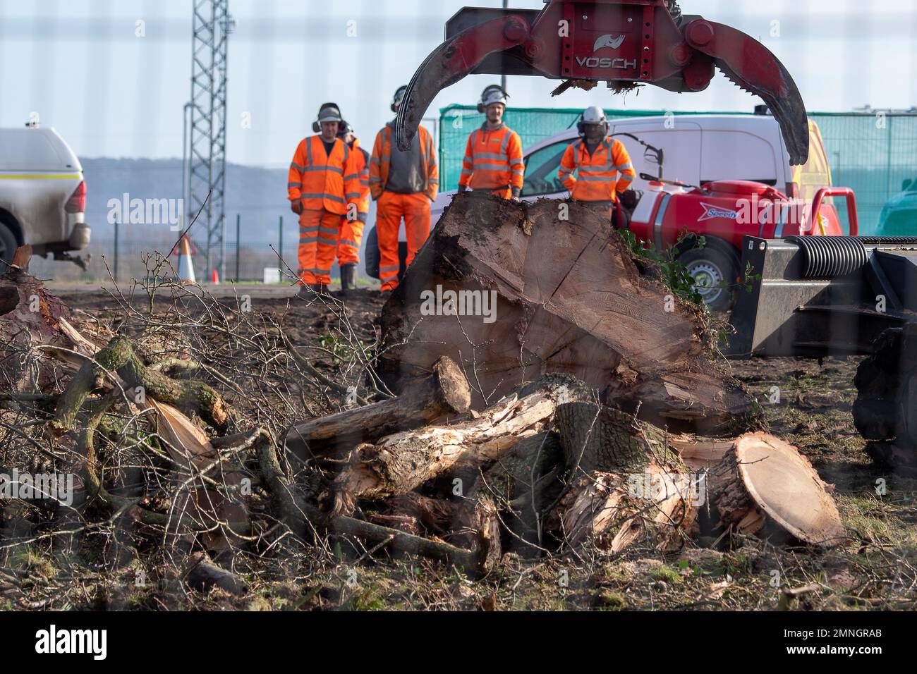 Hartwell, Aylesbury, UK. 30th January, 2023. HS2 have felled another