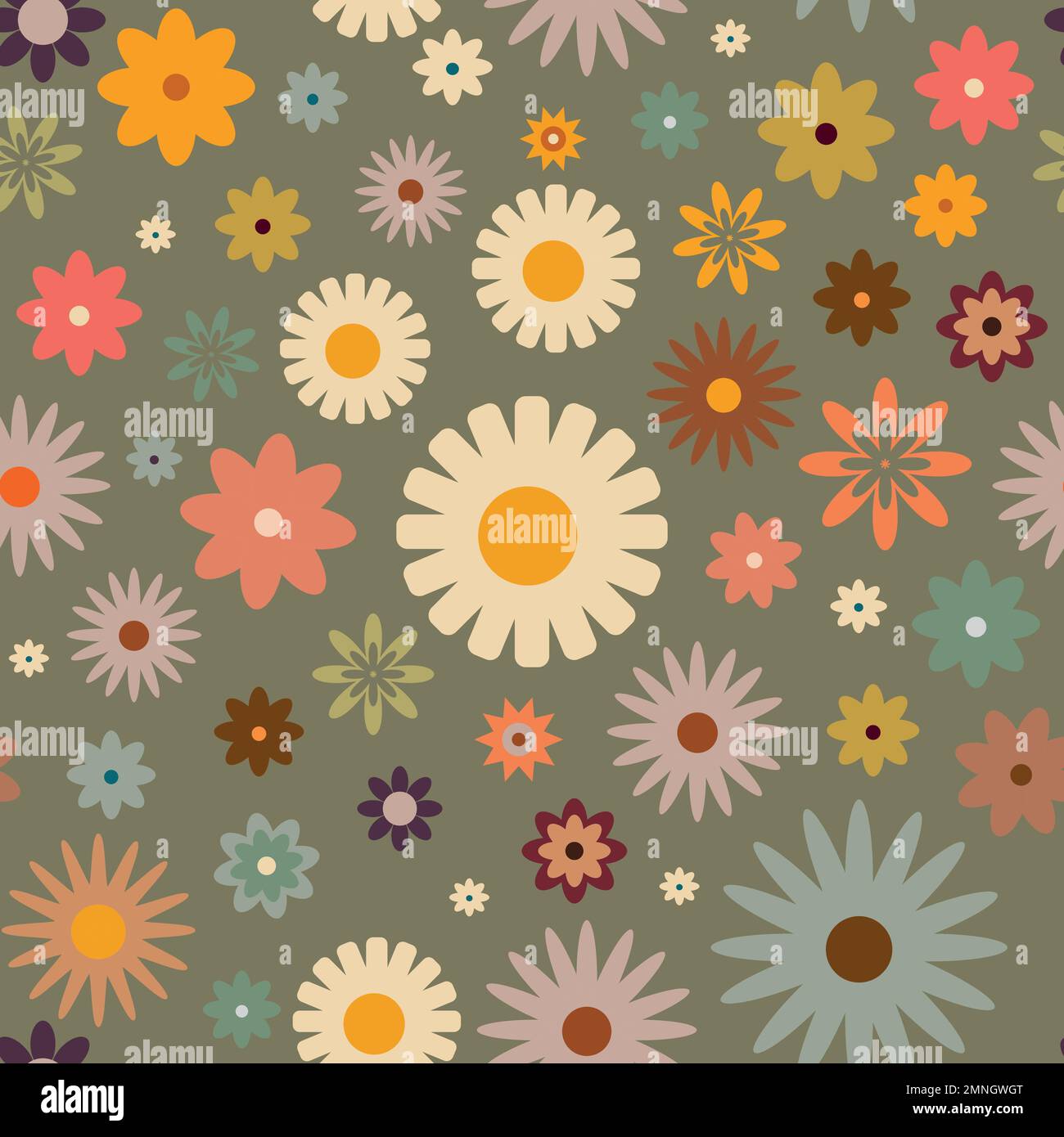 Retro Vintage pattern with flowers in 60s style . Vector illustration Stock Vector