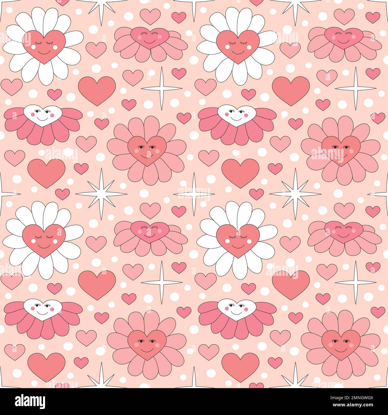 Seamless pattern with retro pink colors hearts. Stock Vector