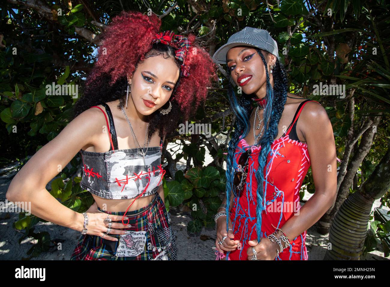 South, left, and Amy Love of Nova Twins pose during day three of the ShipRocked cruise