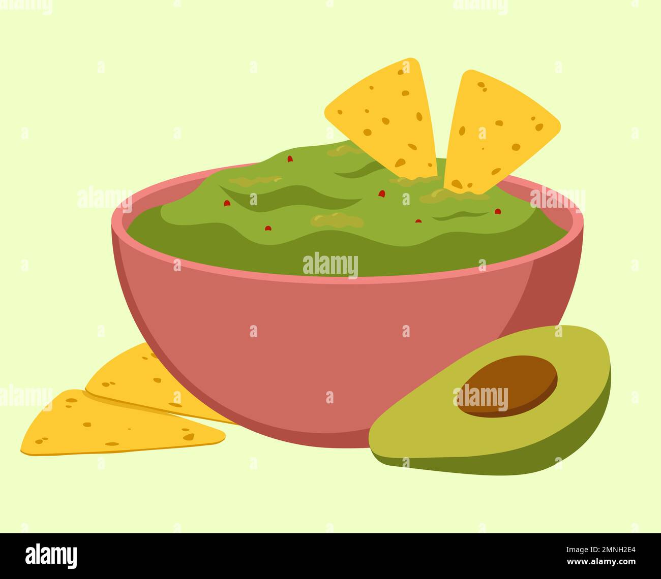 Guacamole In The Bowl With Avocado And Nachos Food Vector Illustration In Flat Style Stock Vector