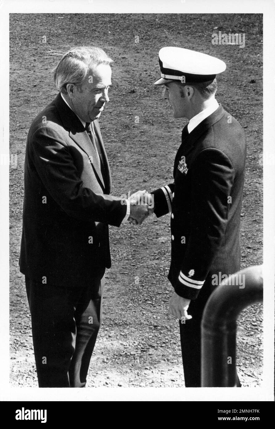 Senator Henry M. Jackson arriving for ground-breaking ceremony, NRMC Bremerton, July 7, 1976. Stock Photo