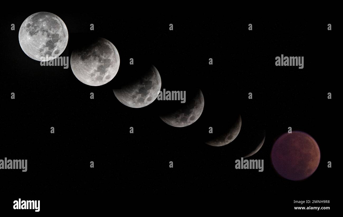 Photo of the phases of a lunar eclipse over Arlington Virginia ca