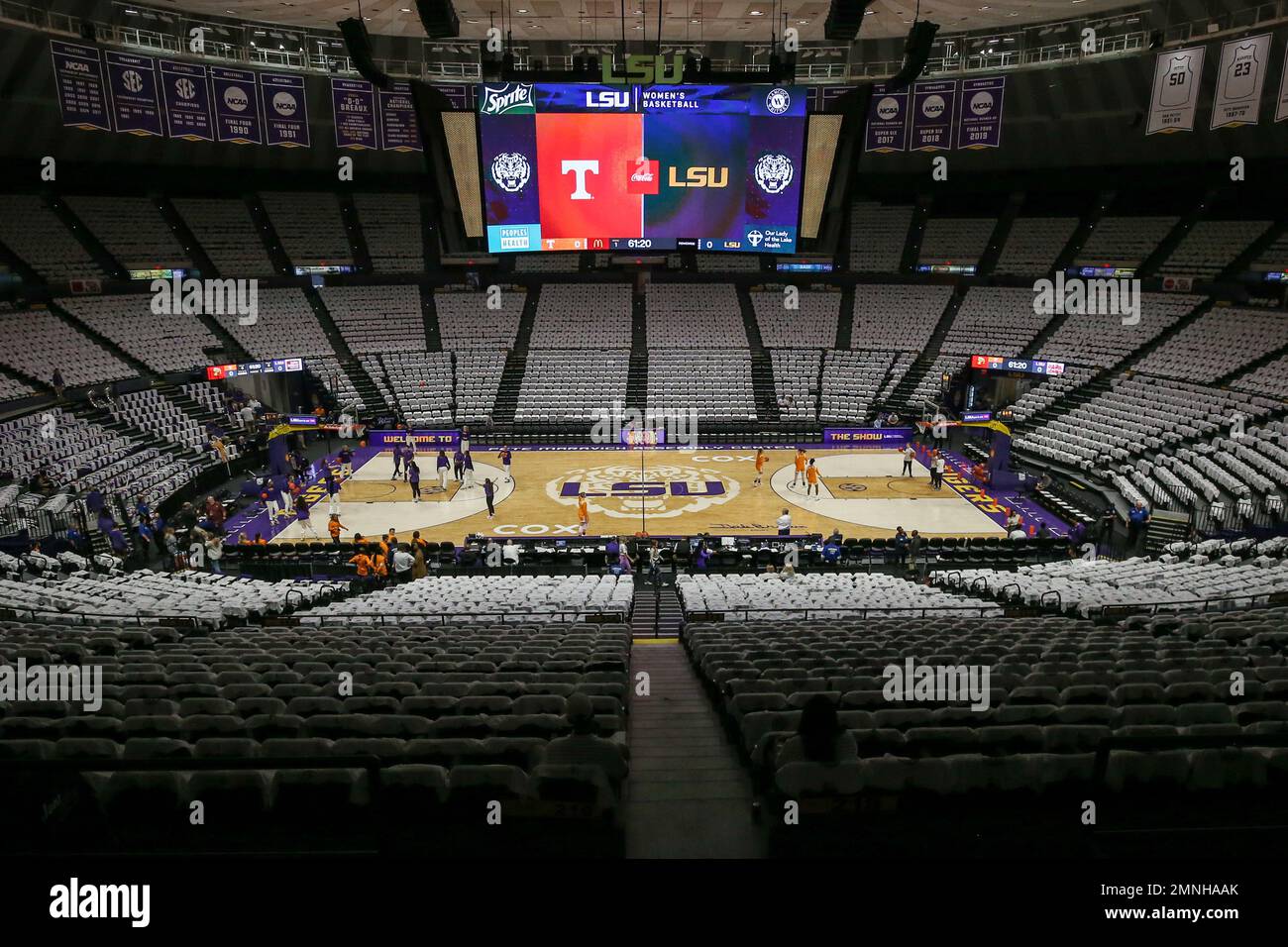Baton Rouge, LA, USA. 30th Jan, 2023. The court is set up prior to NCAA Women's Basketball action between the Tennessee Volunteers and the LSU Tigers at the Pete Maravich Assembly Center in Baton Rouge, LA. Jonathan Mailhes/CSM/Alamy Live News Stock Photo