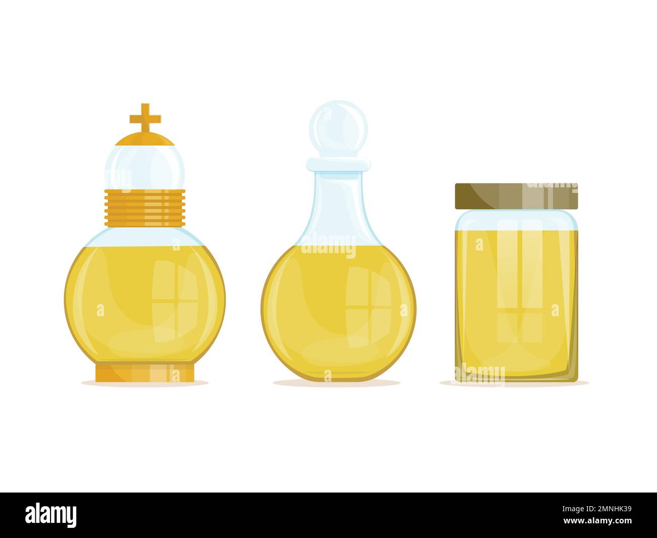 Chrism oil set for the sacrament of Baptism. Religious items. Vector illustration Stock Vector