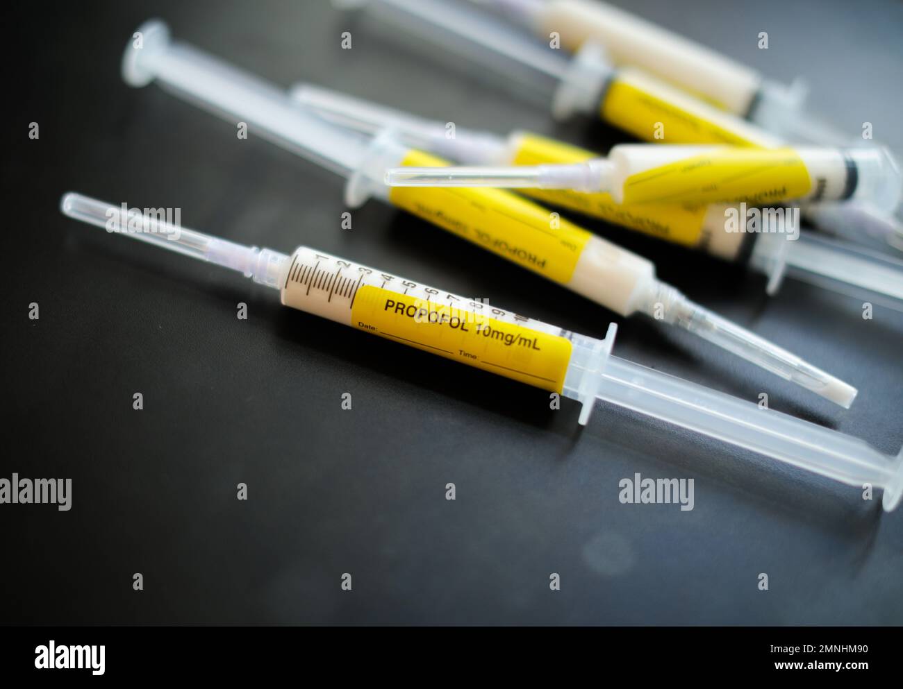 Fentanyl and Propofol Narcotic pandemic drug abuse with needles Stock