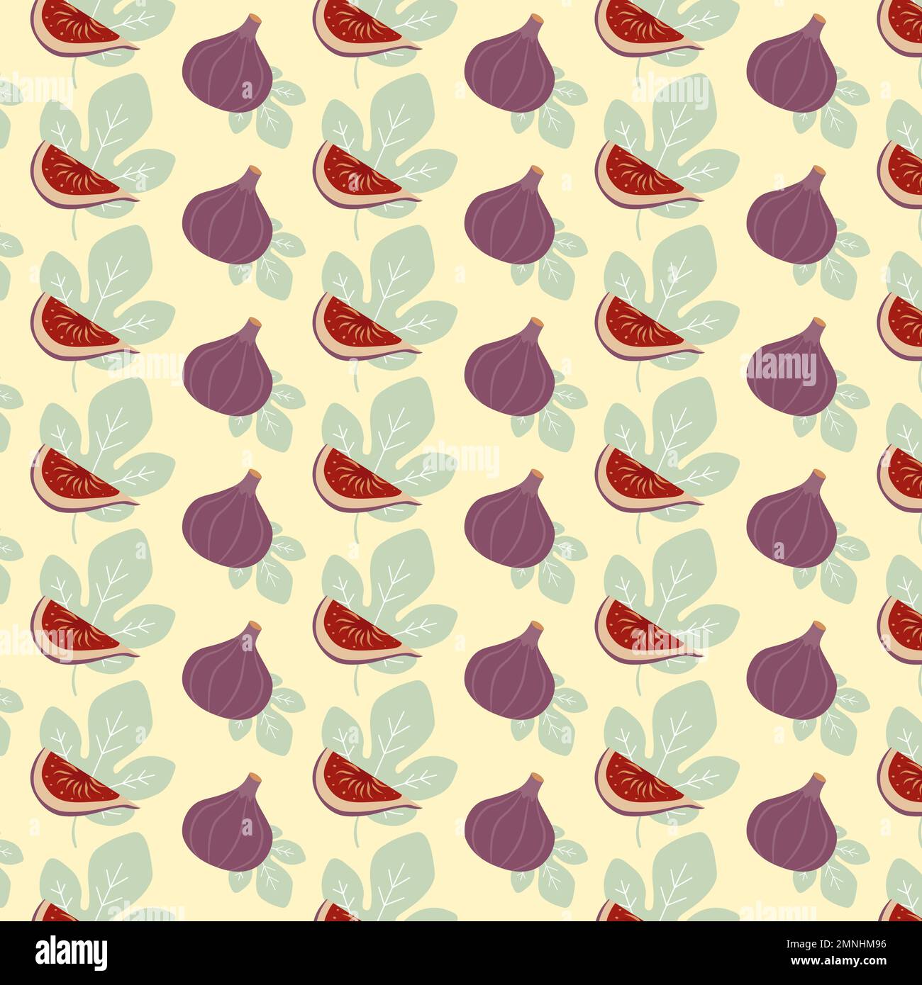 Pattern With Figs And Leaves Vector Illustration In Flat Style Stock Vector