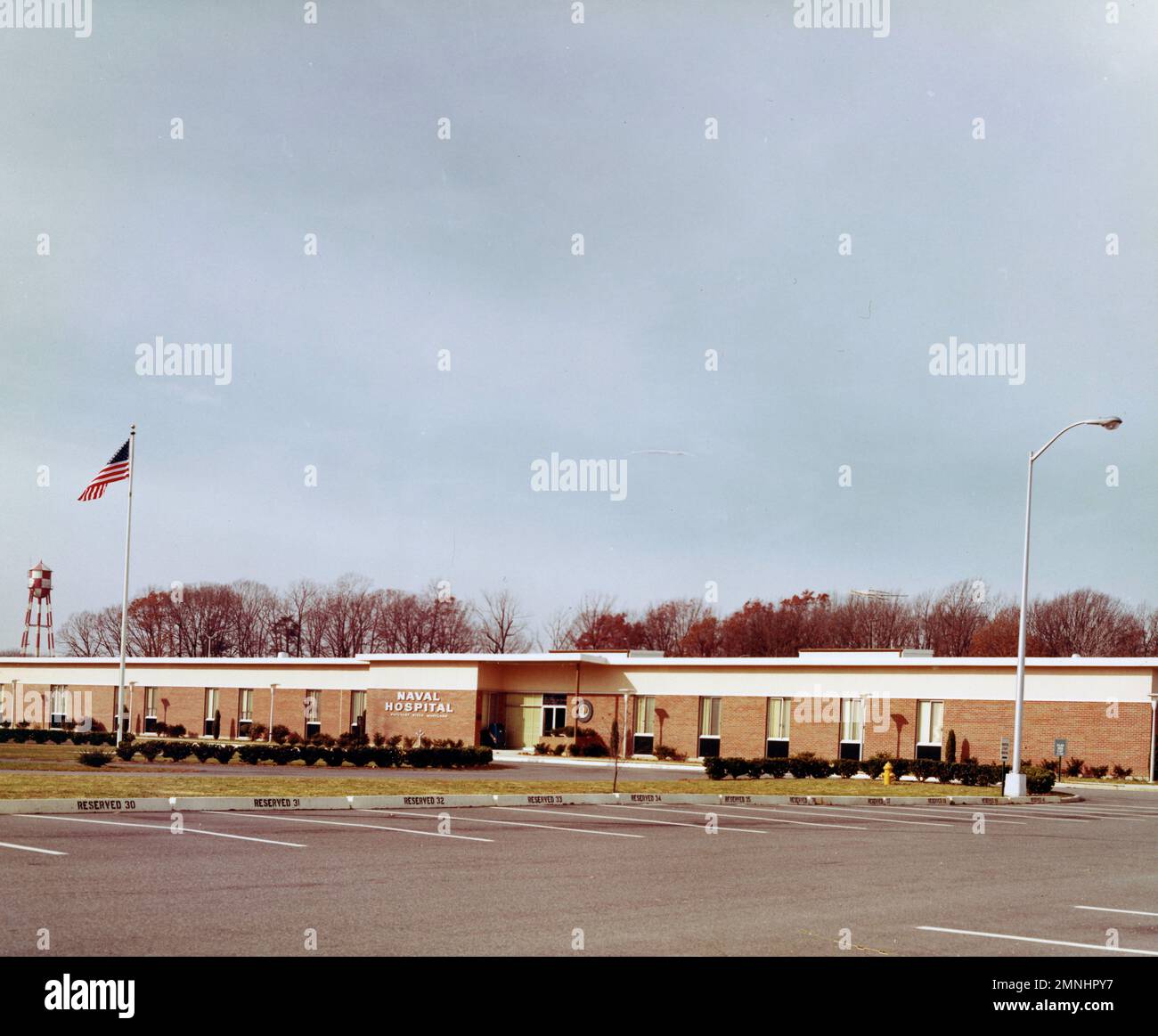 Empty parking lot at the Patuxent River Naval Hospital ca. probably 1960s or 1970s Stock Photo