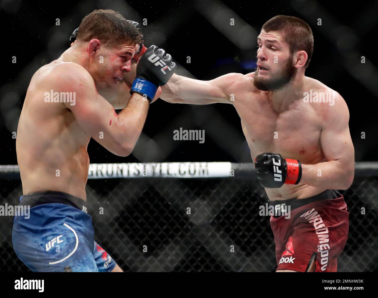 Russia's Khabib Nurmagomedov, right, punches Al Iaquinta during the ...