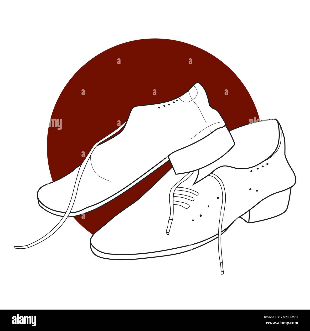 Leather Mens Shoes Hand Drawing Line Art Brown Background Vector Illustration Stock Vector
