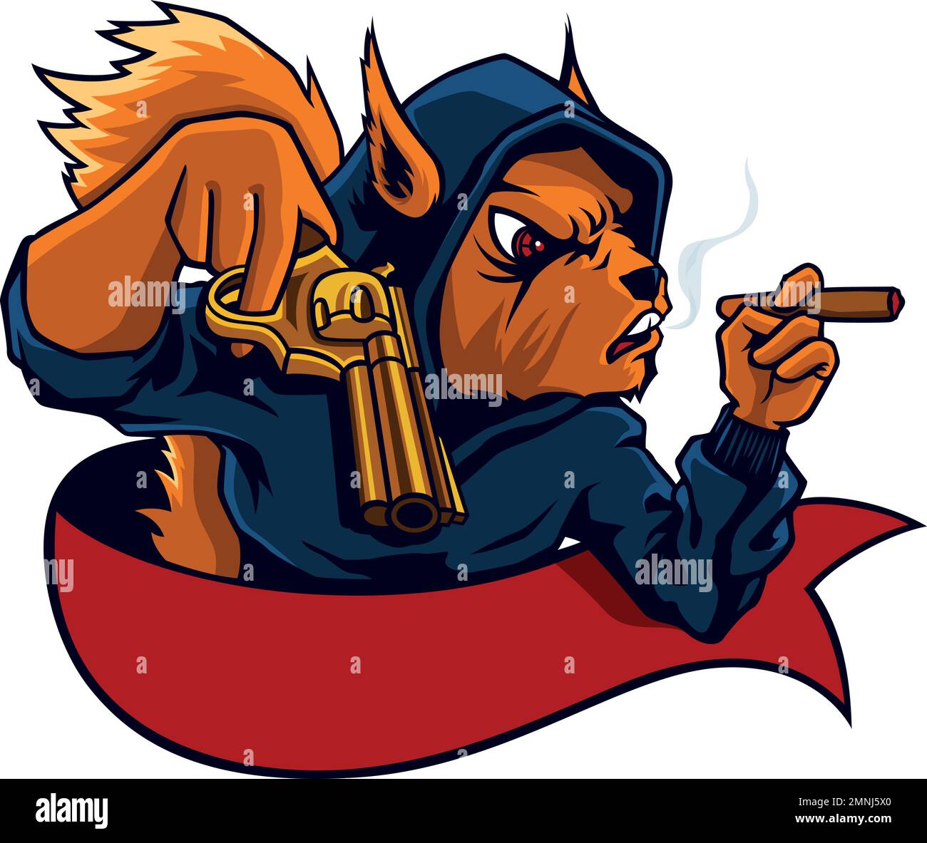 The Squirrel Gangster Holding a Golden Colt and Smoking Cigar Stock Vector