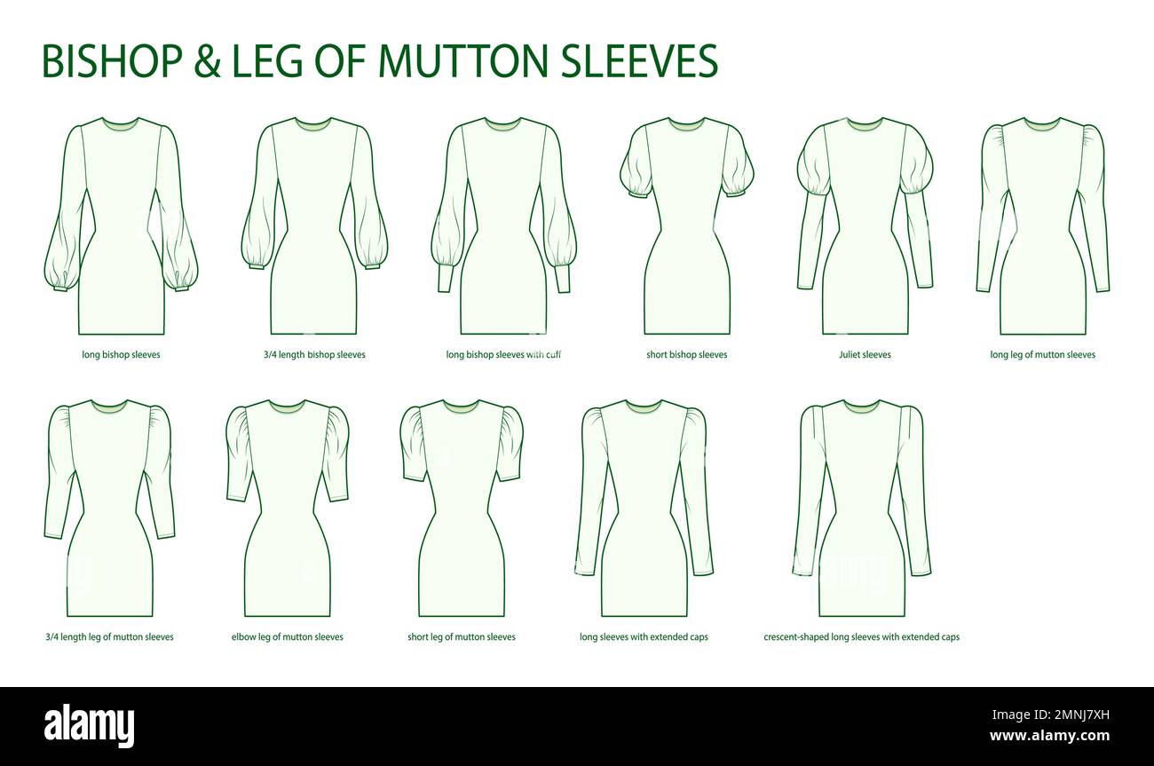 Set of Bishop and Leg of mutton sleeves clothes with cuff, Juliet, extended  cups technical fashion