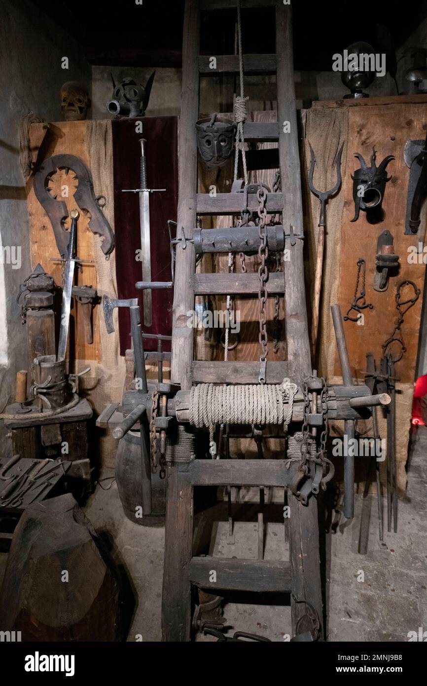 Torture instruments, torture chamber, Prague Castle, Prague, Czech Republic Stock Photo