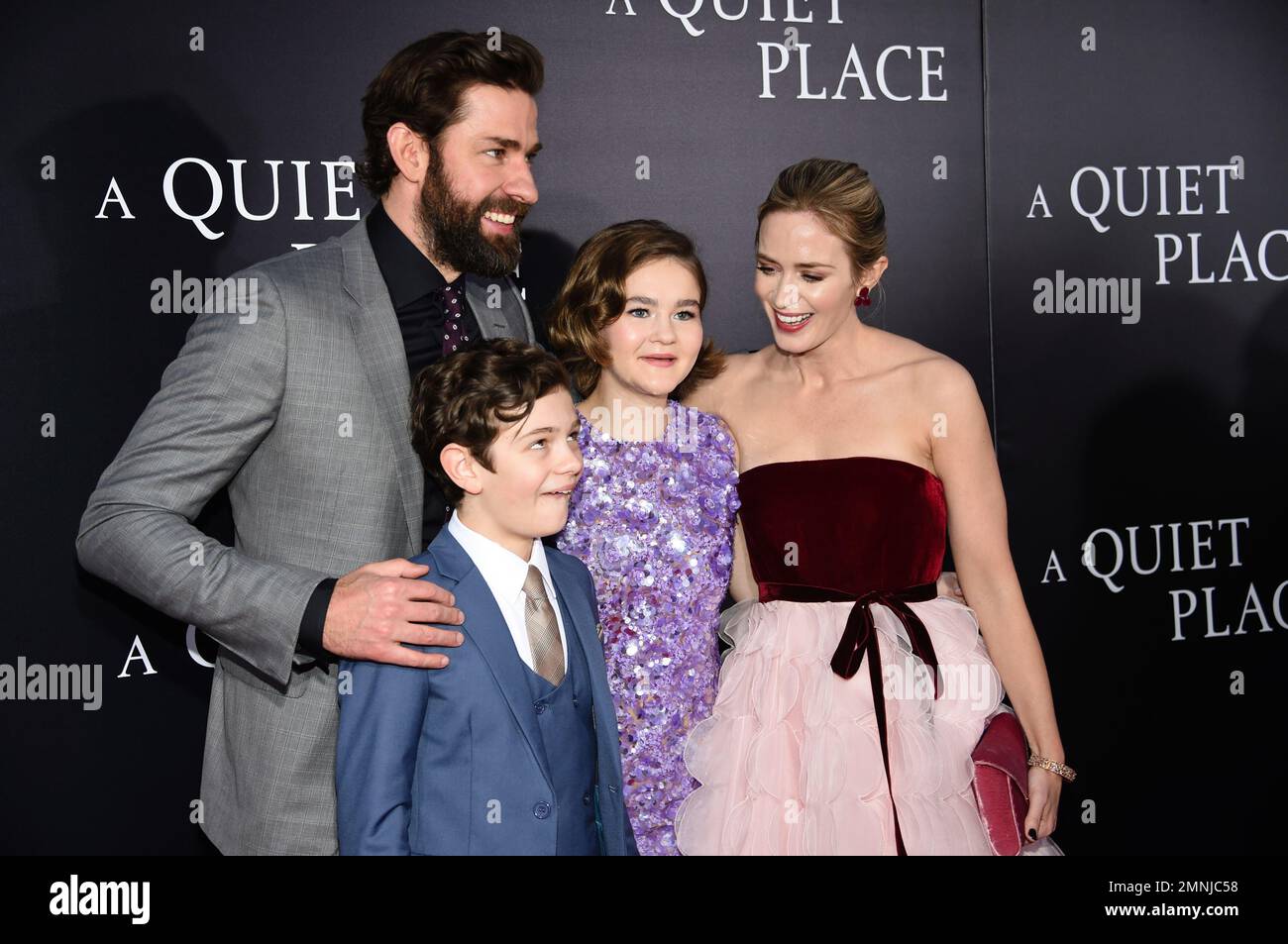 Actor/director John Krasinski, left, actor Noah Jupe, actress Millicent