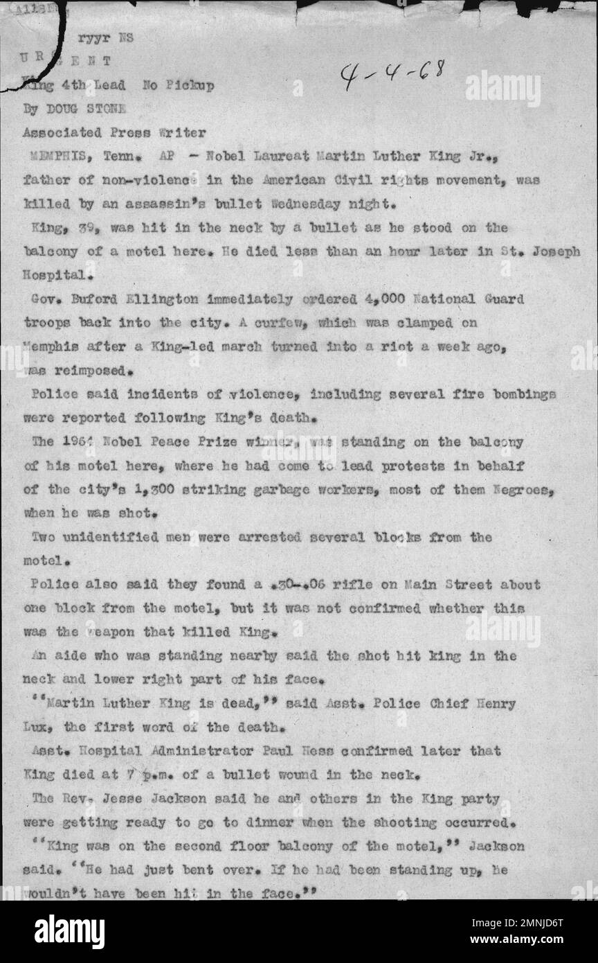 This image shows the original ap wire story about the assassination of