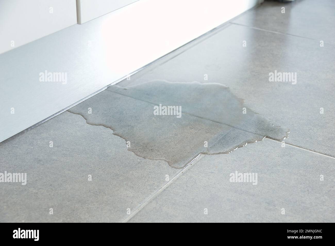 Closeup Photo Of Flooded Floor In Kitchen From Water Leak Stock Photo