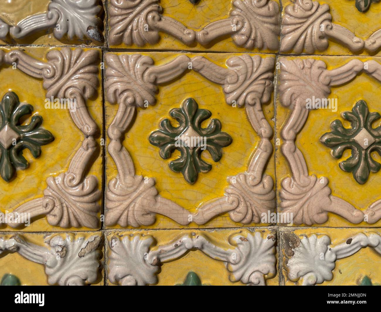 Old wall cladding in ceramic tile typical of buildings in the city of Porto in Portugal. Stock Photo