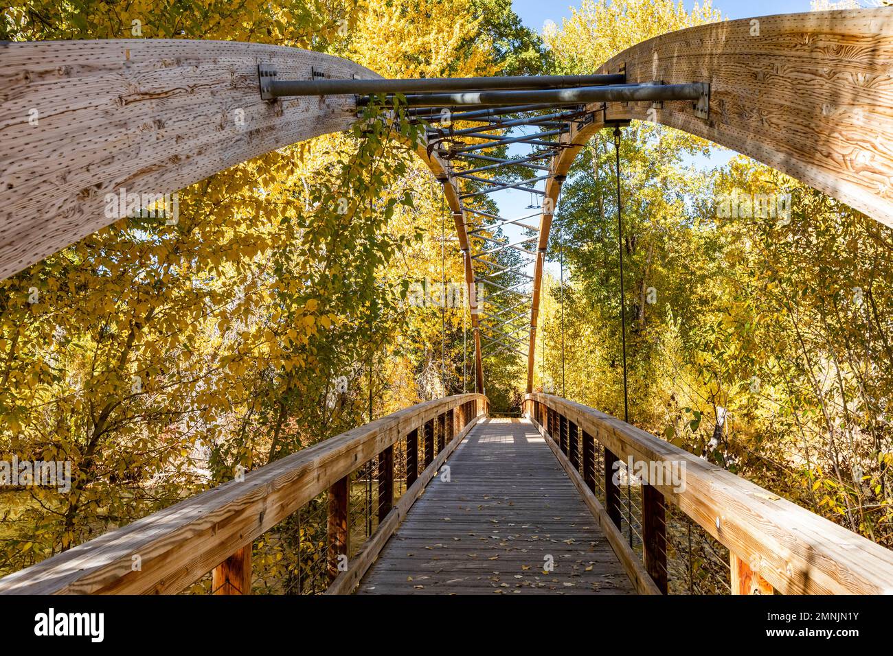 USA, Idaho, Hailey, View across wooden Bow Bridge Stock Photo - Alamy