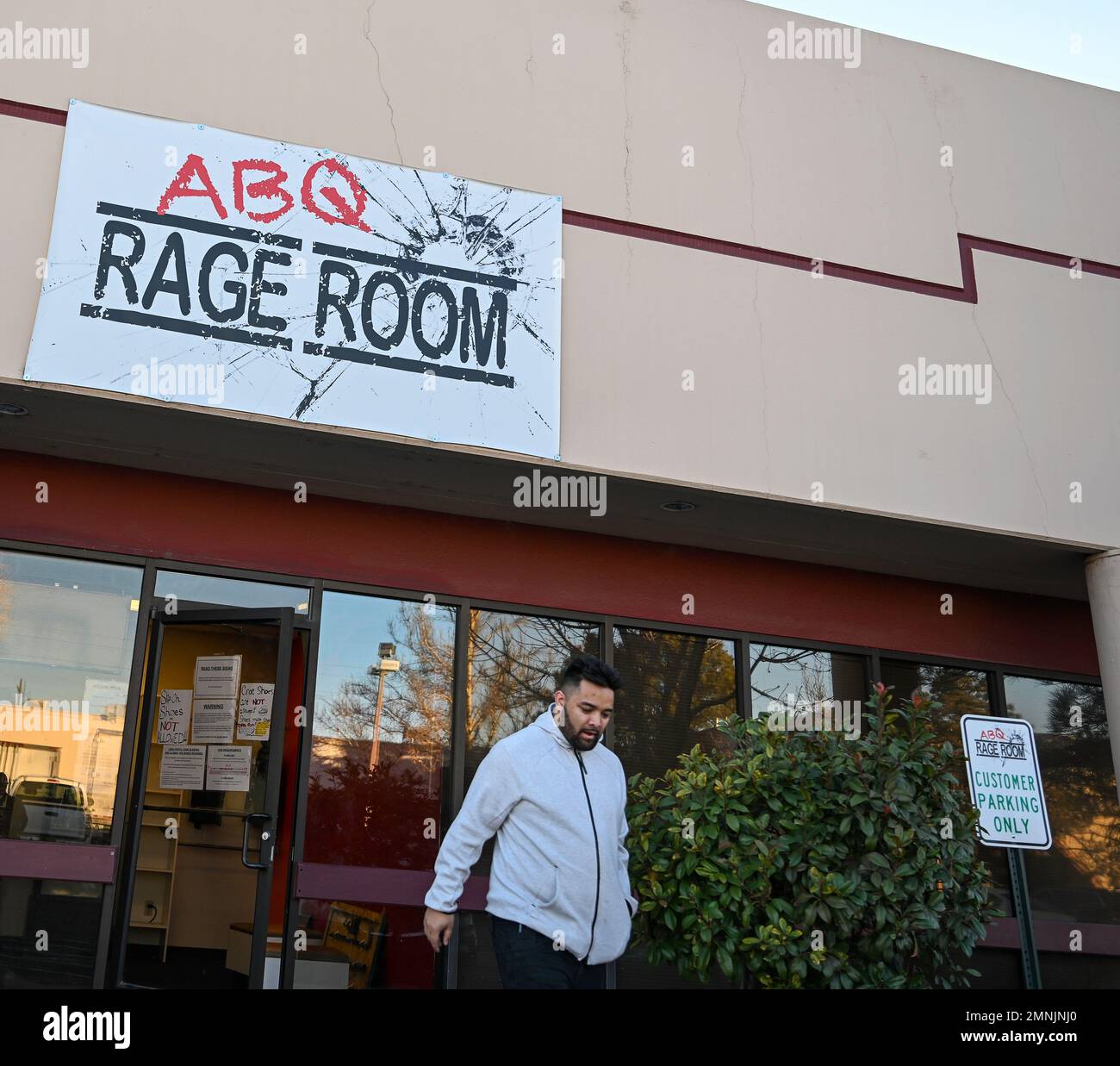 Albuquerque, New Mexico, USA. 28th Jan, 2023. Roberto E. Rosales.ABQ Rage Room is New Mexico's first Rage Room, a place where someone can visit who's looking to break things and let some frustrations out. They offer experiences for both groups and individuals. Pictured is co-owner Markus Berumen(cq)who runs the location off Broadbent Parkway.Albuquerque, New Mexico/Roberto E. Rosales/Albuquerque Journal (Credit Image: © Roberto E. Rosales/Albuquerque Journal via ZUMA Press Wire) EDITORIAL USAGE ONLY! Not for Commercial USAGE! Stock Photo