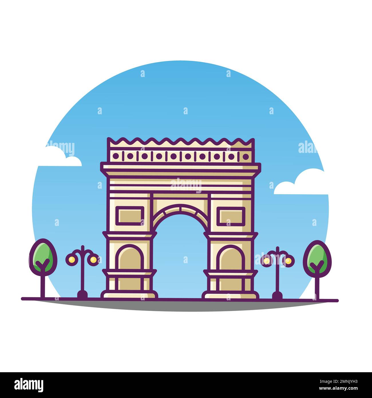 Illustration Of Arc De Triomphe Vector Cartoon France Famous Landmark Historical Building. Stock Vector