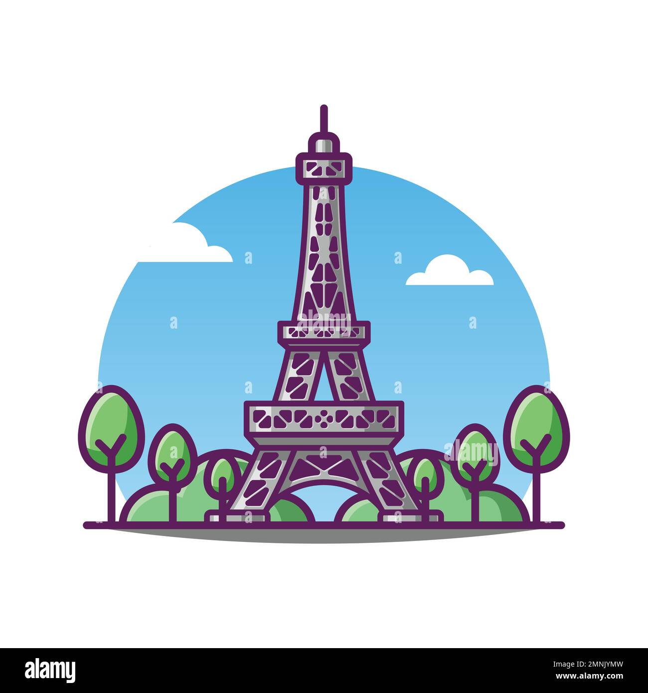 Illustration Of Eiffel Tower Vector Cartoon France Famous Landmark Historical Building. Stock Vector