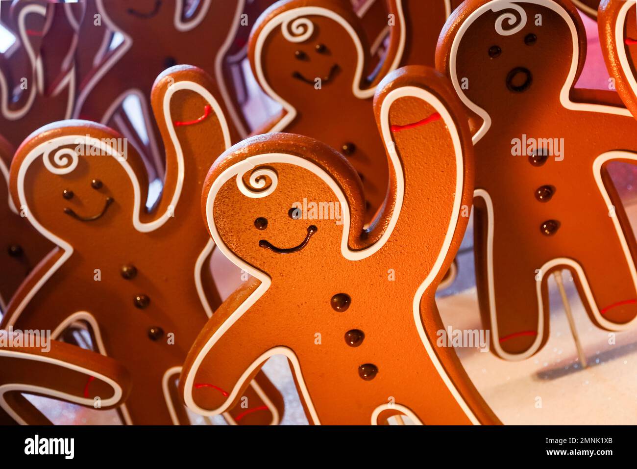 Happy gingerbread men on display Stock Photo Alamy