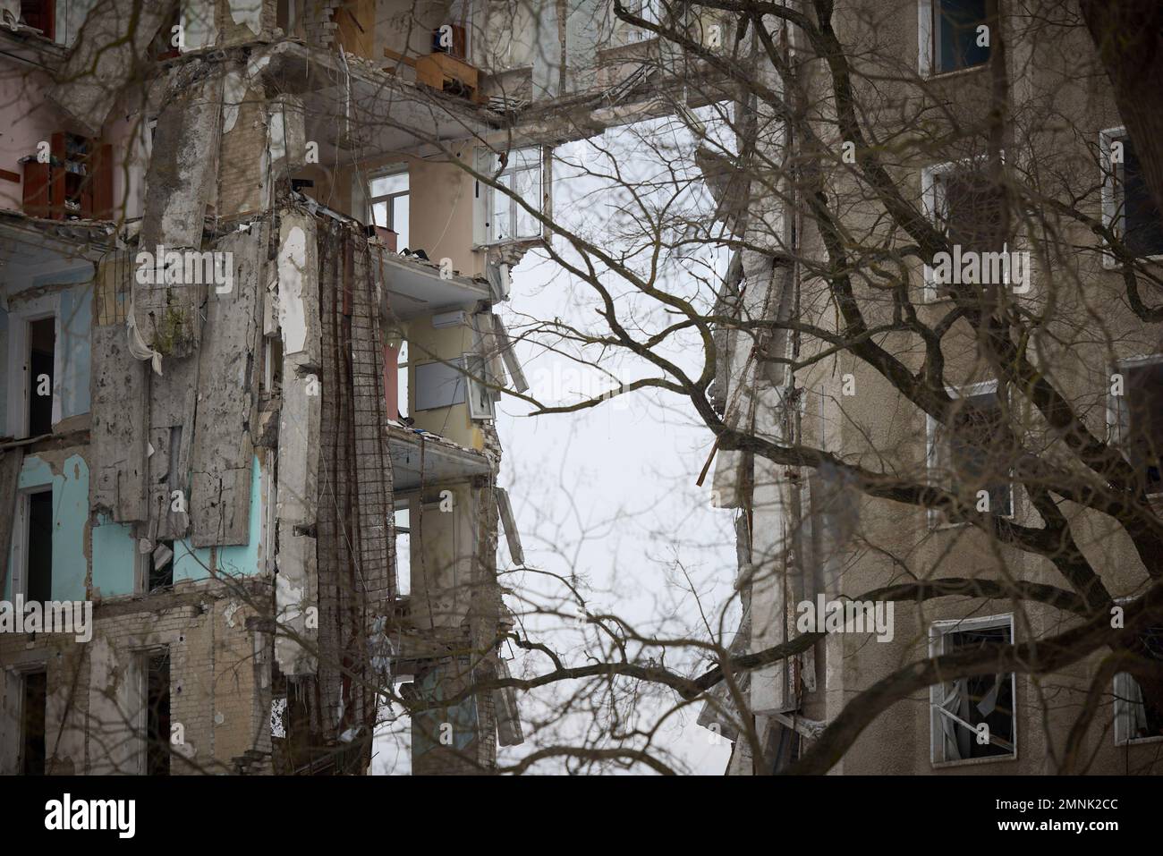 Mykolaiv, Ukraine. 30th Jan, 2023. The Mykolaiv Regional Military Administration building destroyed by a missile attack during the Russian invasion of the Black Sea city of Nikolaev, January 30, 2023 in Mykolaiv, Ukraine. Credit: Ukraine Presidency/Ukrainian Presidential Press Office/Alamy Live News Stock Photo