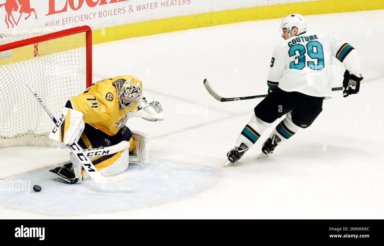 Nashville Predators Goalie Juuse Saros 74 Of Finland Blocks A