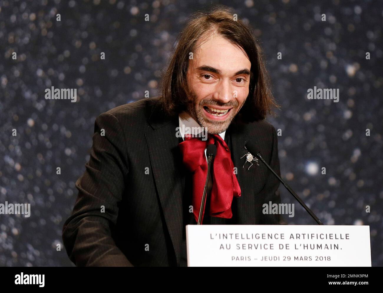 French mathematician Cedric Villani delivers a speech during the ...
