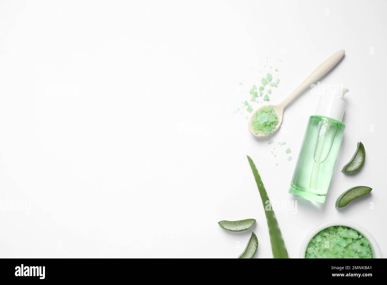 Flat lay composition with aloe vera and cosmetic products on white ...