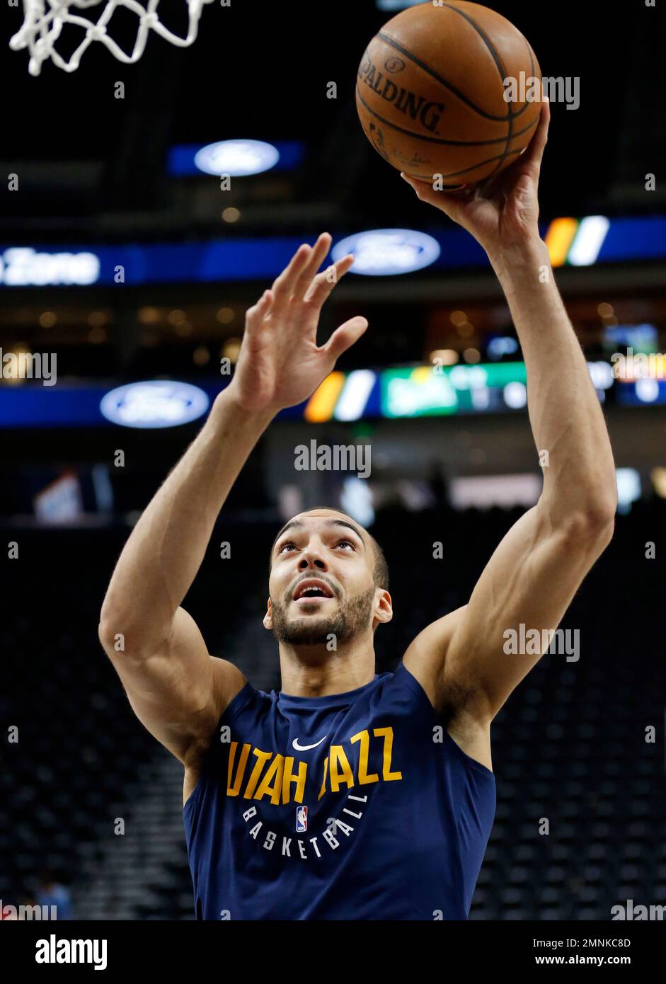 Utah Jazz center Rudy Gobert shoots during practice before the start of