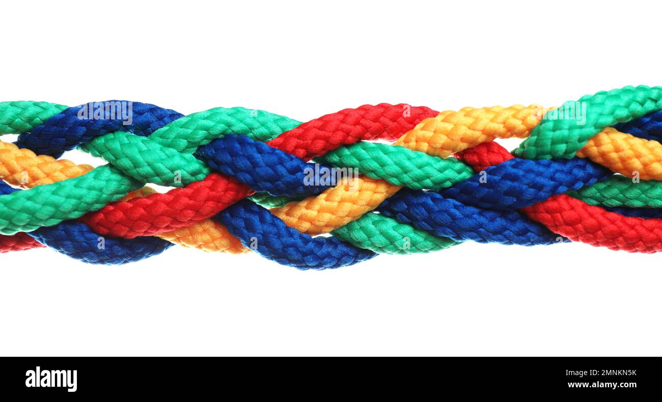Braided colorful ropes isolated on white. Unity concept Stock Photo - Alamy