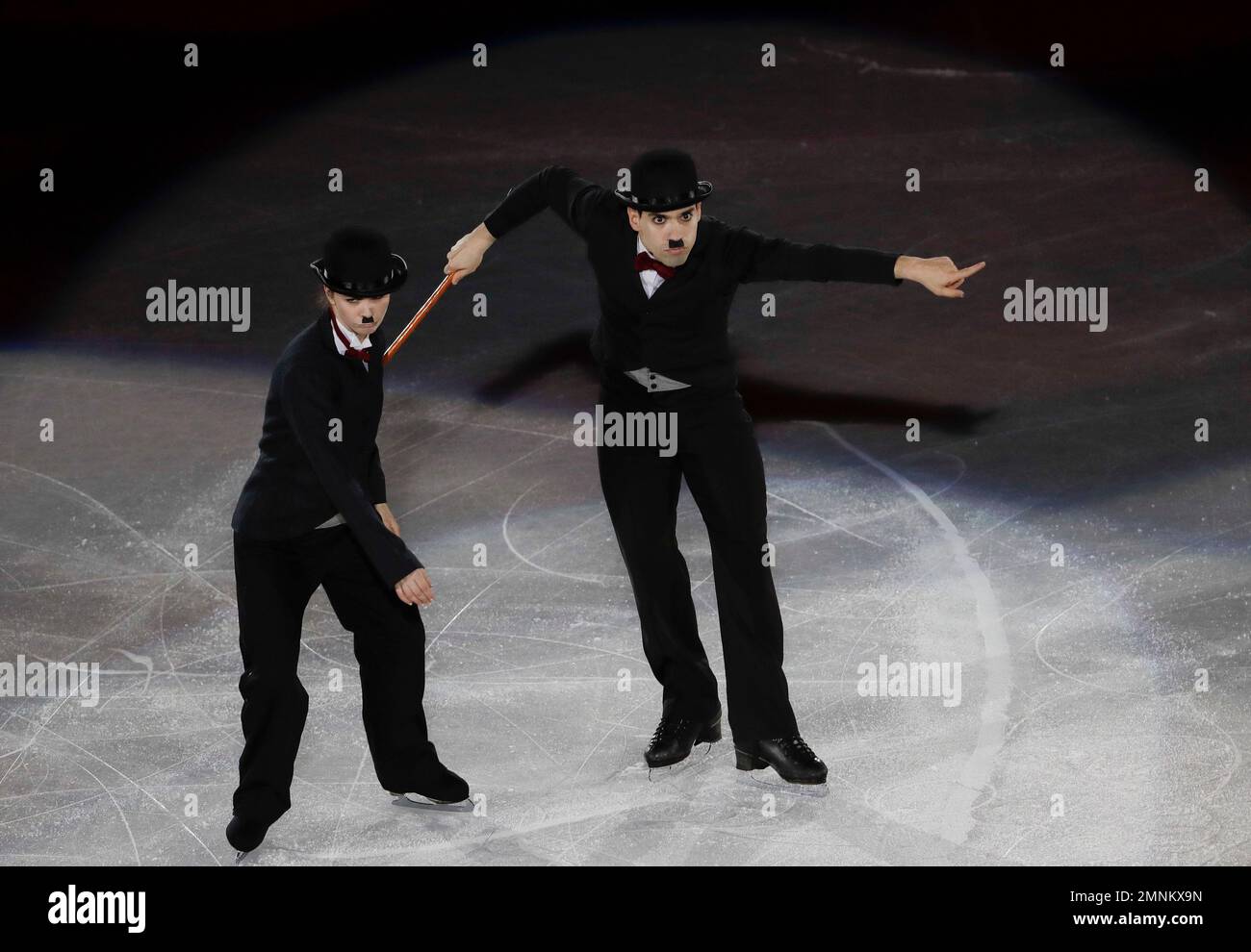 Anna Cappellini and Luca Lanotte of Italy perform during the gala  exhibition , at the Figure Skating World Championships in Assago, near  Milan, Italy, Sunday, March 25, 2018. (AP Photo/Luca Bruno Stock