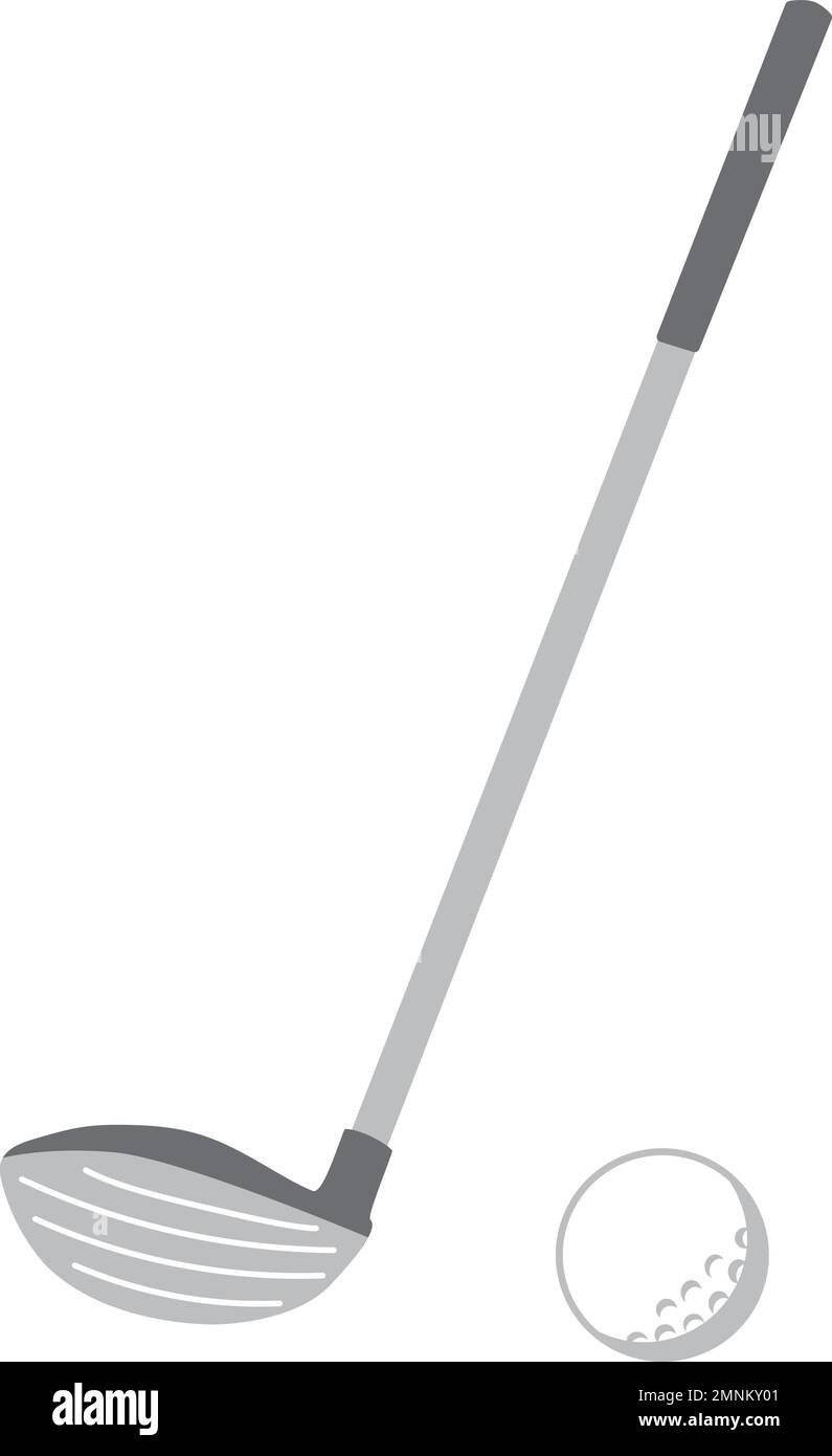 A simple illustration of a golf club and ball. Sports items without
