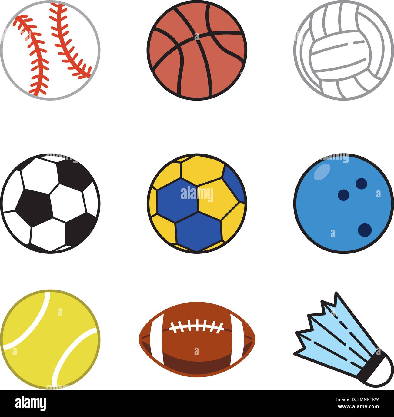 Various sports ball icon set. Sports items without people Stock Vector