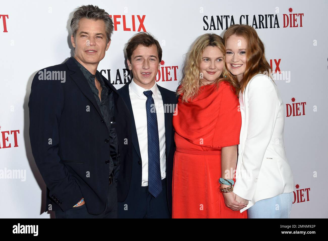 Timothy Olyphant, from left, Skyler Gisondo, Drew Barrymore and Liv ...