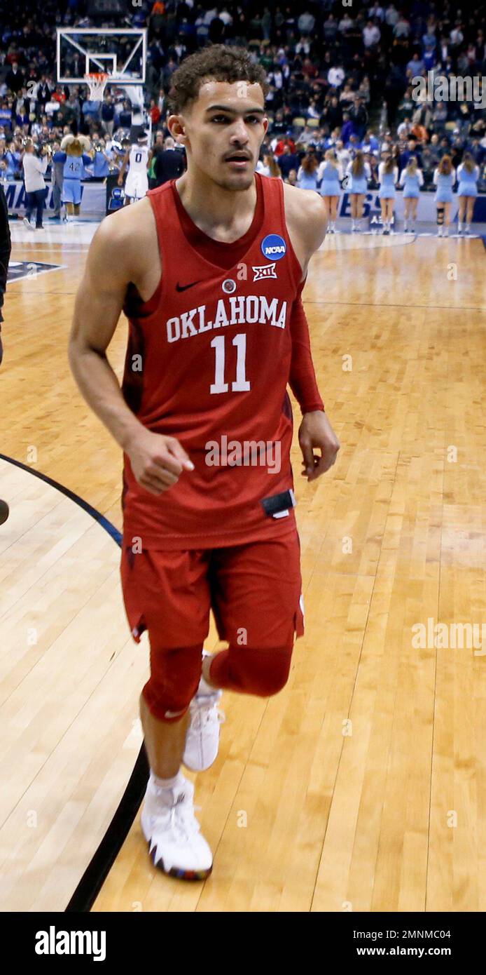 Oklahoma's Trae Young leaves the court after the NCAA men's