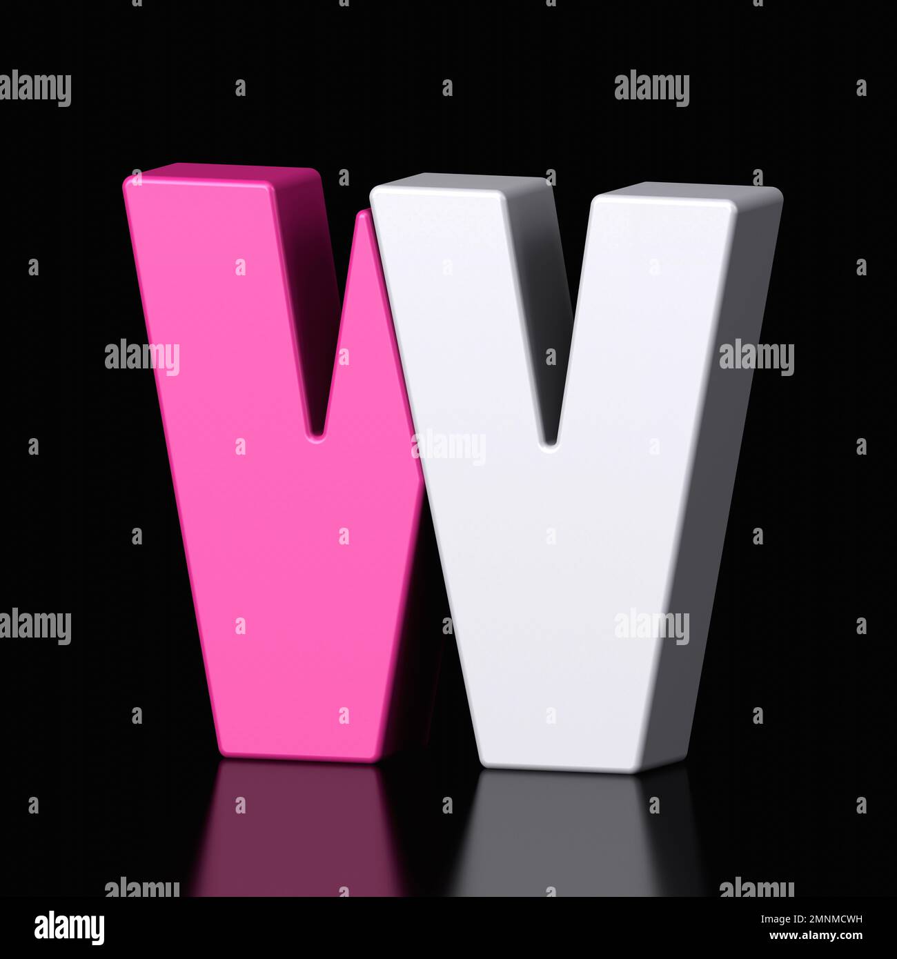 3d letter W plastic pink and white from alphabet isolated in a black ...