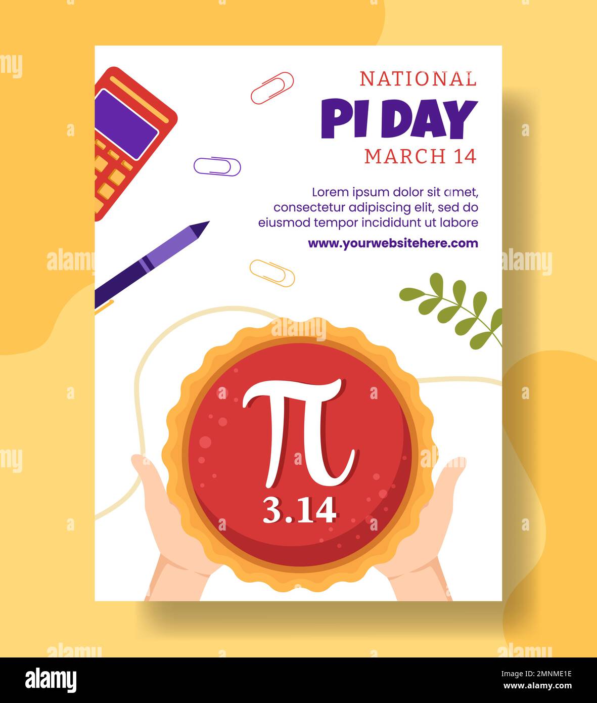 World Pi Day Vertical Poster with Mathematical Constants or Baked Sweet Pie Flat Cartoon Hand