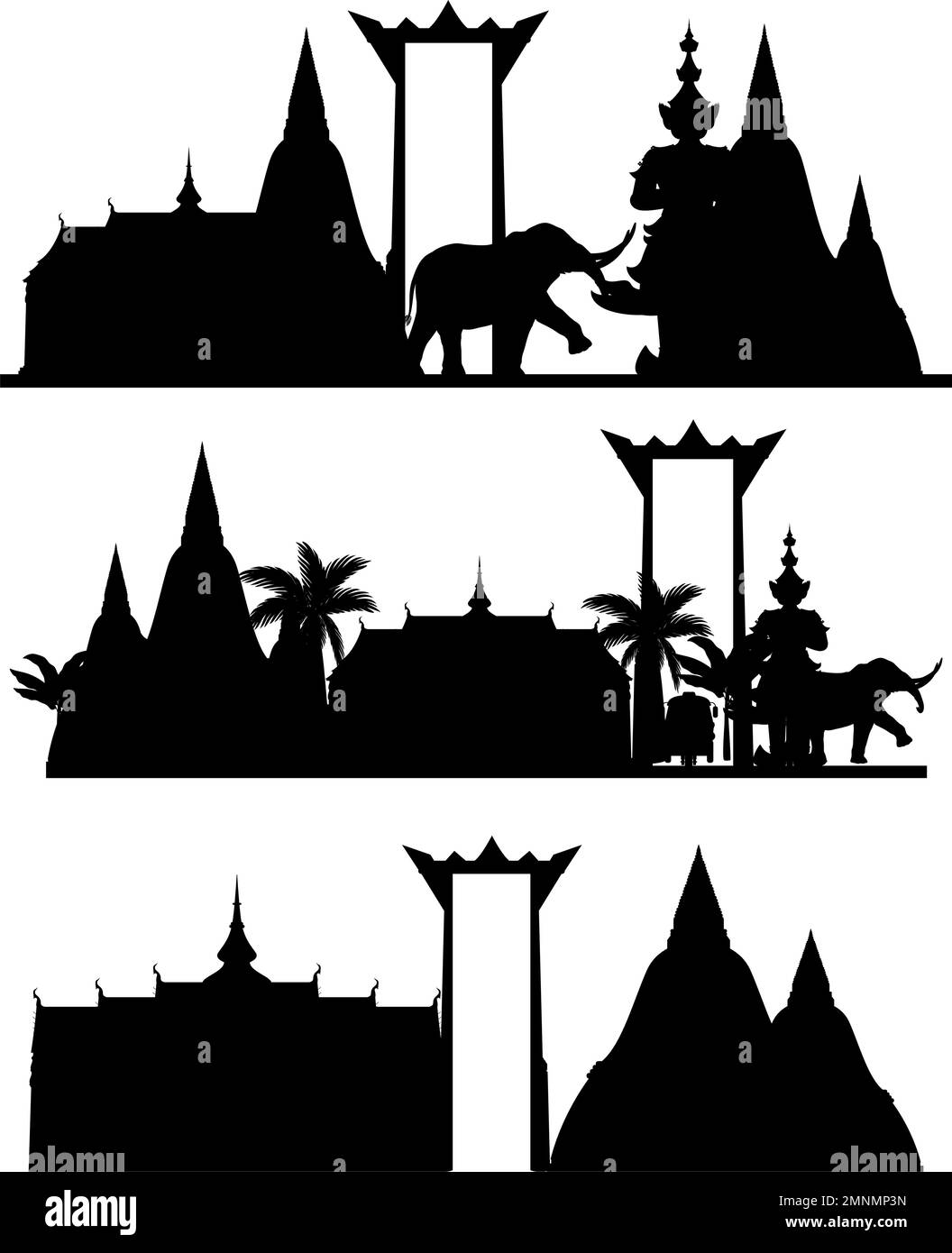 Thailand tourist attraction landmark with silhouette illustration Stock