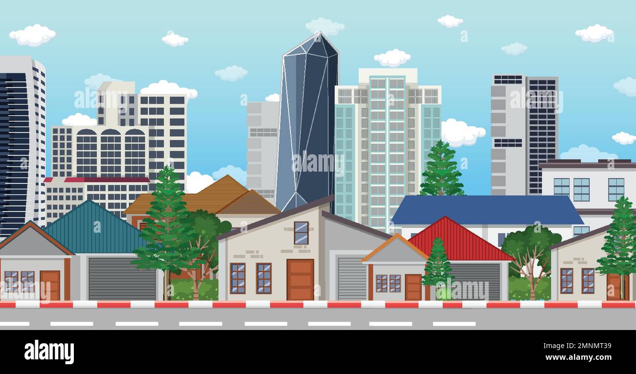 Urban landscape with high skyscrapers background illustration Stock ...