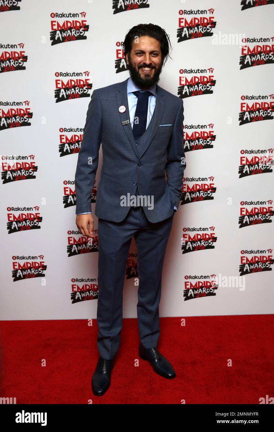 Actor Shazad Latif poses for photographers on arrival at the Empire Film Awards in London, Sunday, March 18, 2018. (Photo by Grant Pollard/Invision/AP) Stock Photo