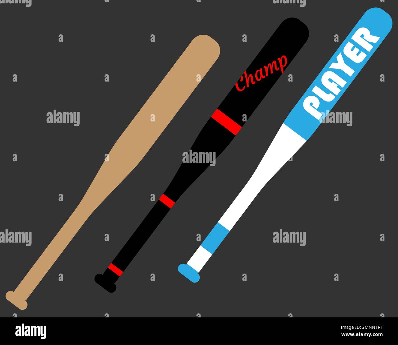 Baseball bat, a set of baseball bats with different colors, black and