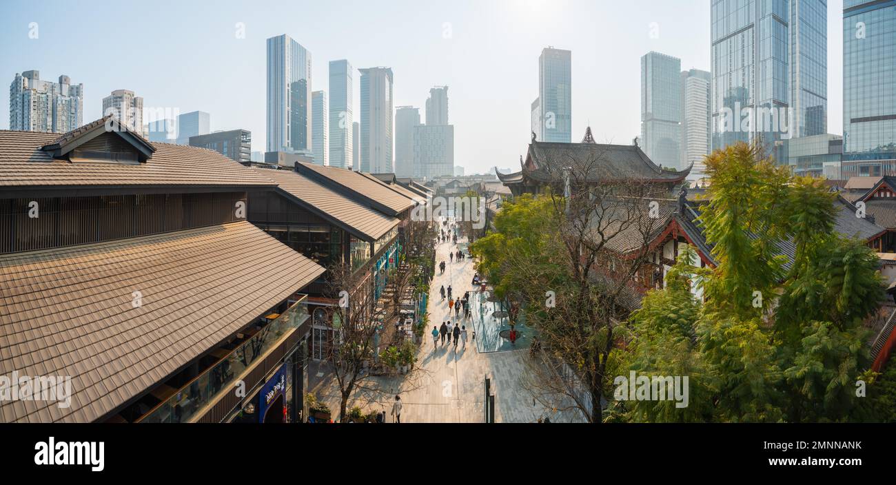 People walking in Sino-Ocean Taikoo Li in Chengdu aerial view panorama  Stock Photo - Alamy